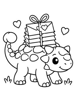 A sweet Ankylosaurus carries envelopes on this valentine dinosaur coloring page.