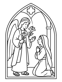 Free printable Angel Gabriel And Mary Gothic Arch coloring page