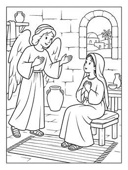 Free printable Angel Gabriel Visiting Mary In Nazareth coloring page