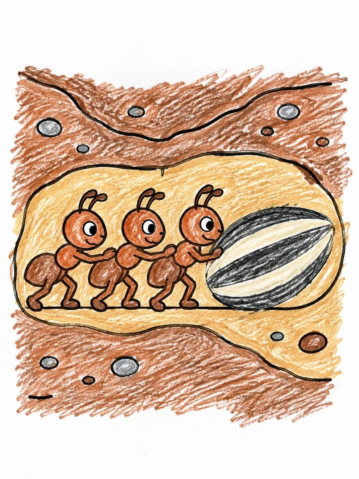 Colored example of the Ants Pushing A Seed Underground coloring page