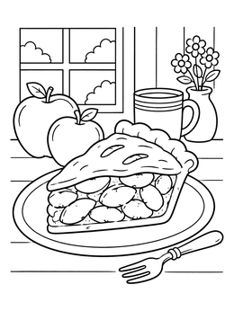 Free printable Cozy Apple Pie Slice With Fork coloring page
