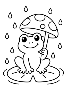 Free printable Cute Frog With Mushroom Umbrella coloring page
