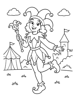 Free printable Cheerful Dancing Court Jester coloring page