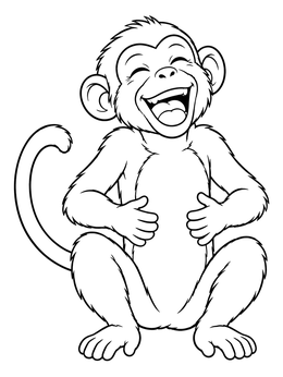 A cheerful monkey laughing happily in this april fools coloring page.