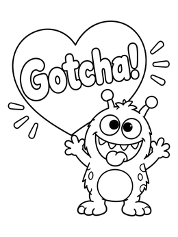 Free printable Goofy Prank Monster With Gotcha Sign coloring page