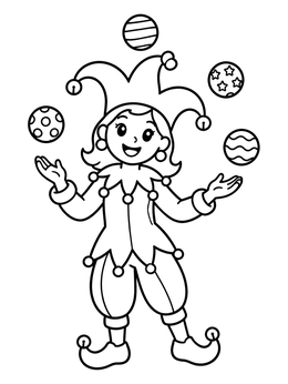 Free printable Smiling Jester Juggling Patterned Balls coloring page