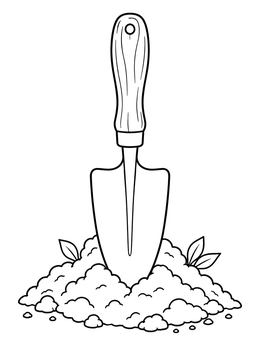 A garden spade trowel standing in soil in this simple april coloring page.