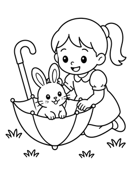Free printable Girl With Bunny In An Umbrella coloring page