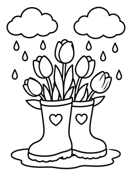 Free printable Rain Boots With Spring Tulips coloring page