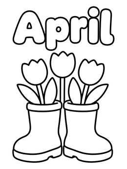 Free printable April Rain Boots And Tulips coloring page