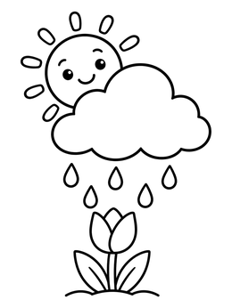 Free printable Smiling Sun And Spring Tulip coloring page