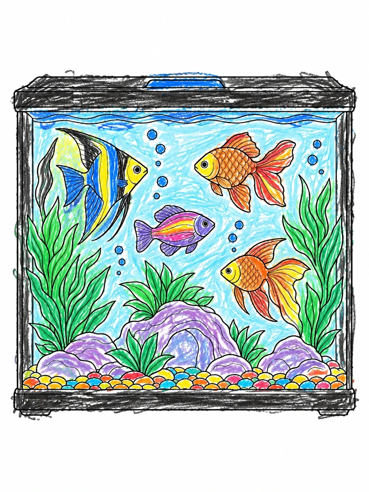 Colored example of the Aquarium With Swimming Fish coloring page
