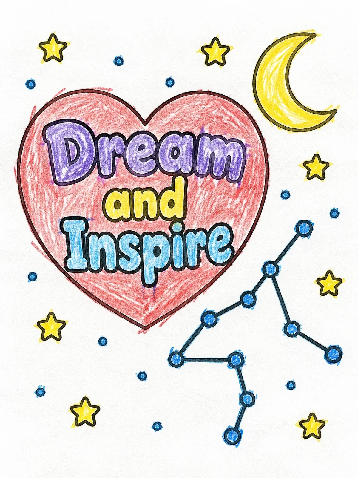 Colored example of the Aquarius Constellation And Dream Heart coloring page