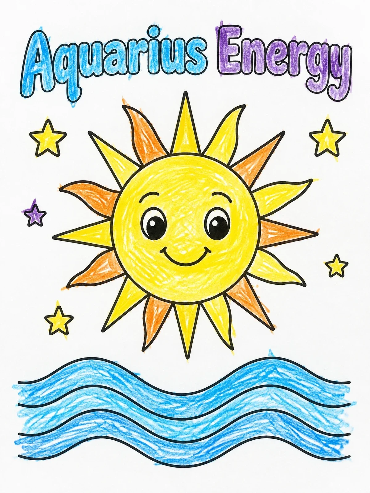 Colored example of the Smiling Celestial Sun And Waves coloring page