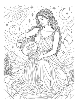 Free printable Aquarius Water Bearer Under Stars coloring page