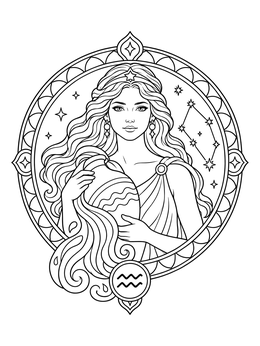Free printable Aquarius Water Bearer Goddess Portrait coloring page