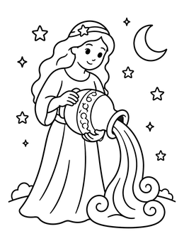 Free printable Aquarius Water Bearer Under The Moon coloring page