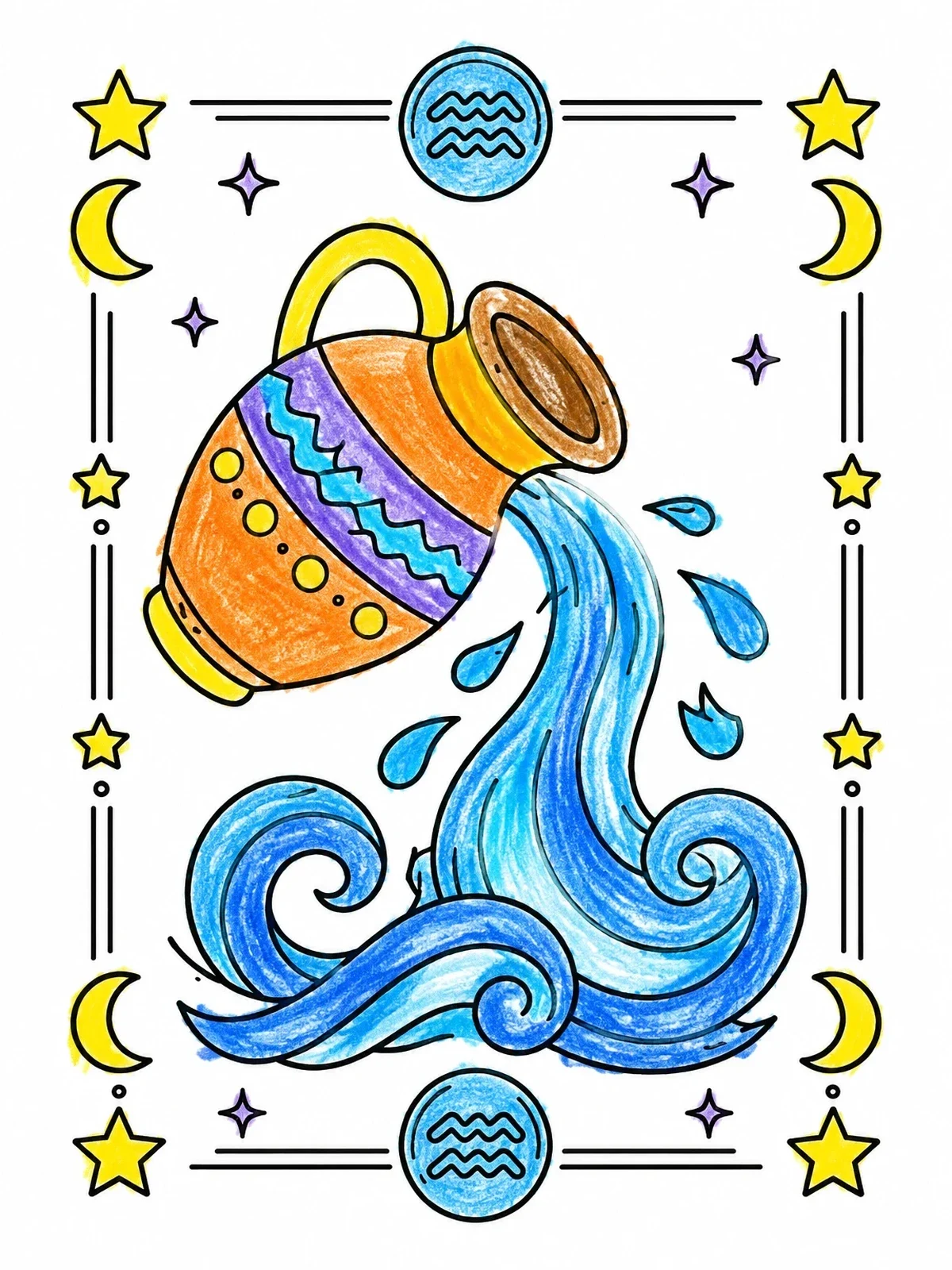 Colored example of the Aquarius Water Jug And Waves coloring page