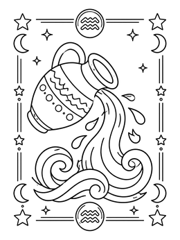 Free printable Aquarius Water Jug And Waves coloring page