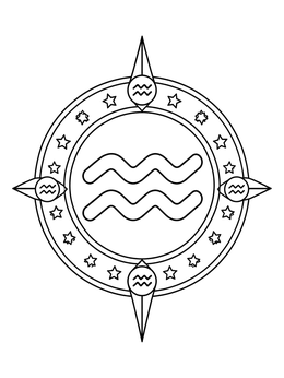 Free printable Aquarius Zodiac Compass And Stars coloring page