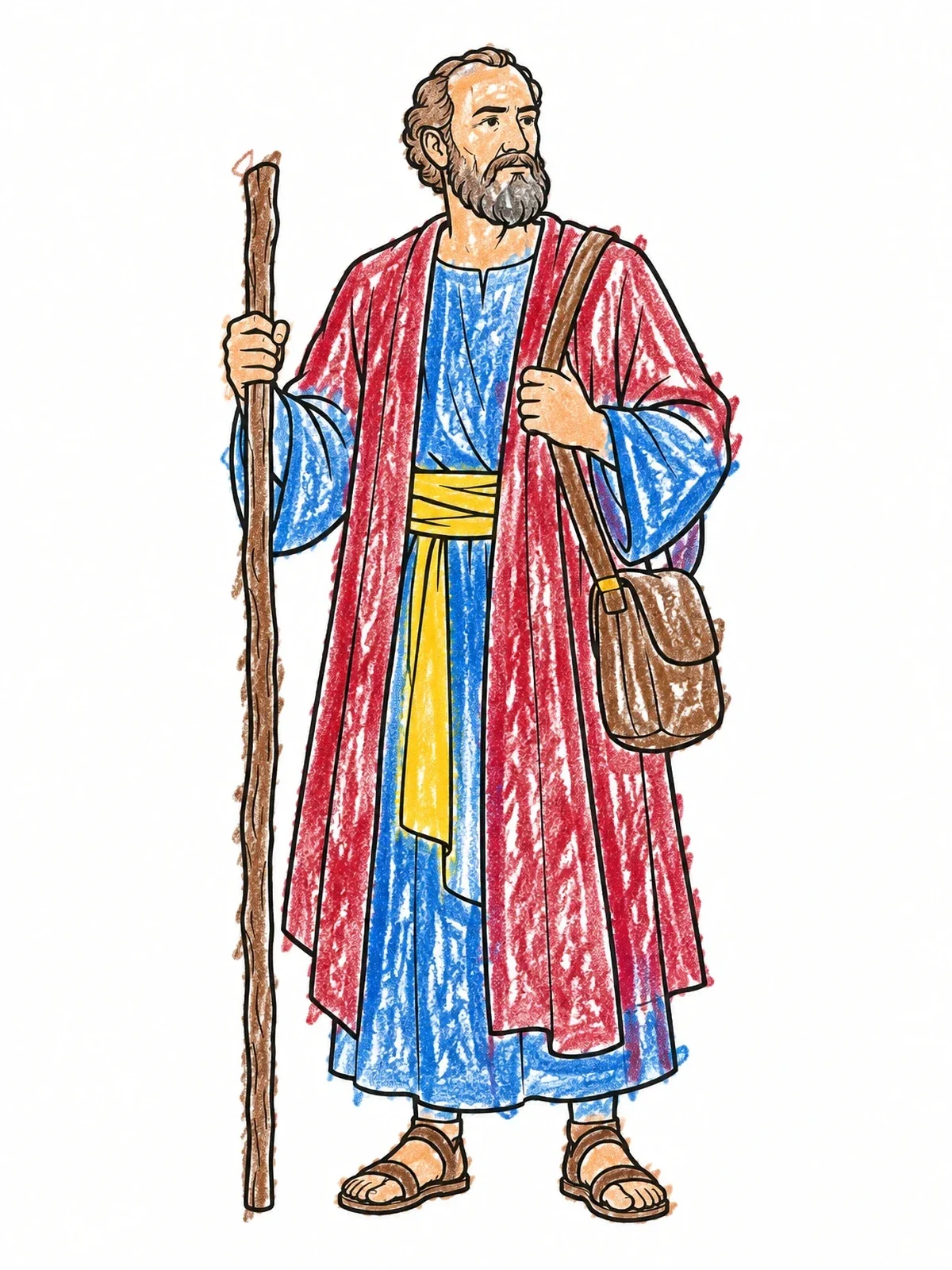 Colored example of the Biblical Apostle Paul With Walking Staff coloring page