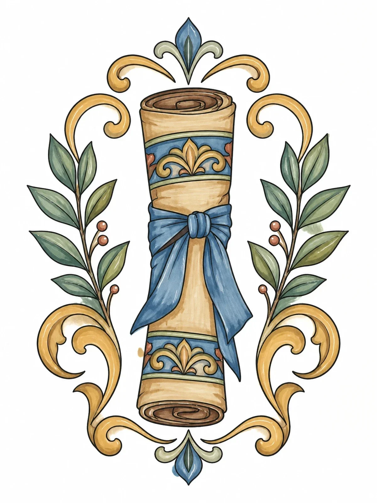 Colored example of the Tied Scripture Scroll With Floral Border coloring page