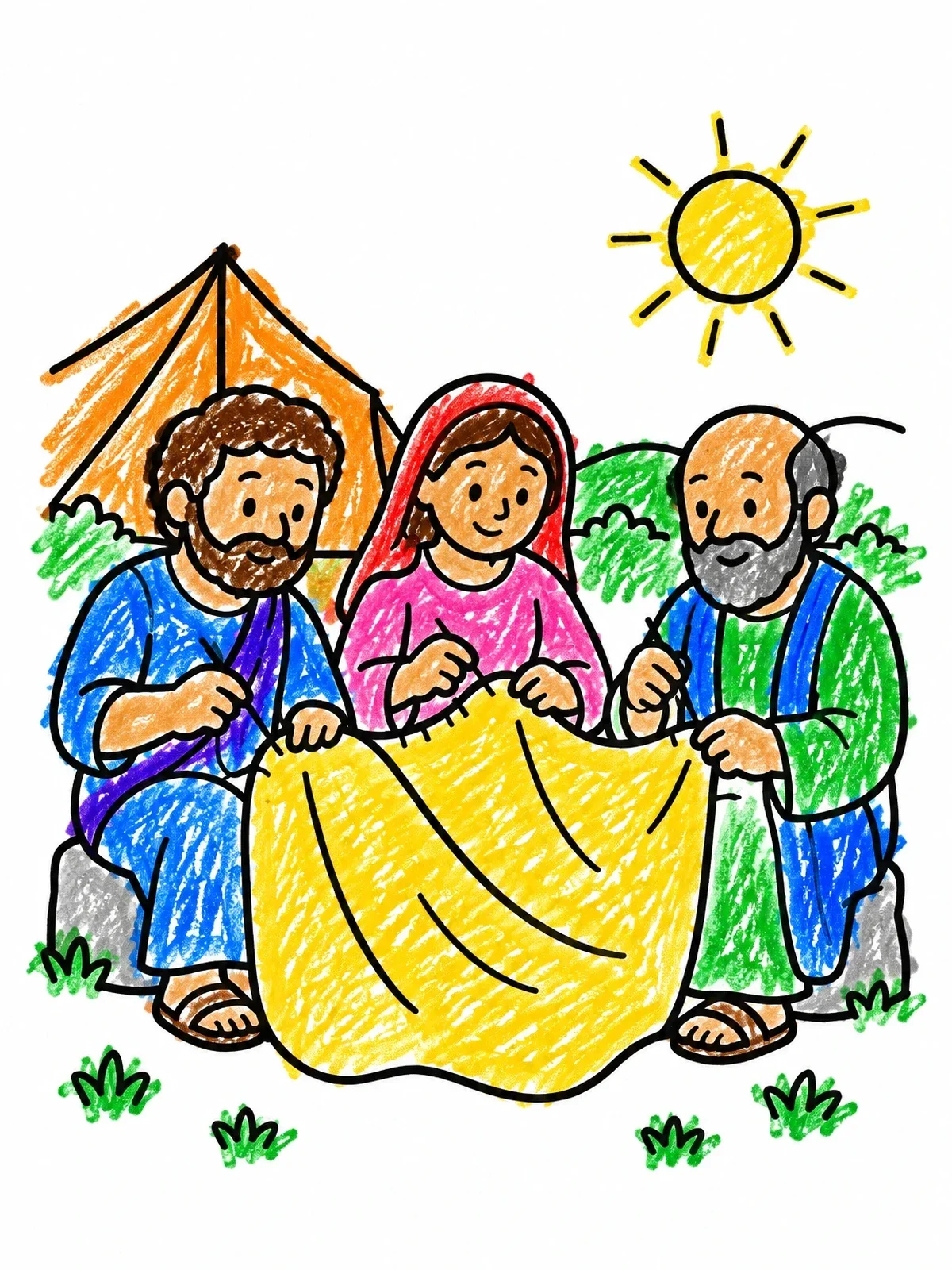 Colored example of the Aquila Priscilla And Paul Sewing Tents coloring page