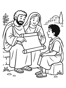Free printable Aquila And Priscilla Teaching With Scroll coloring page