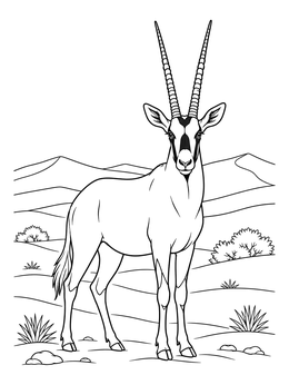 An Arabian oryx stands in the dunes on this oman coloring page.