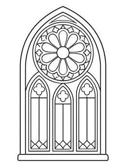 Free printable Arched Gothic Rose Window coloring page