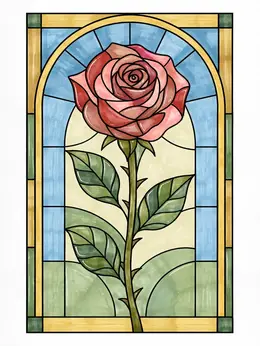 Arched Stained Glass Rose Coloring Page