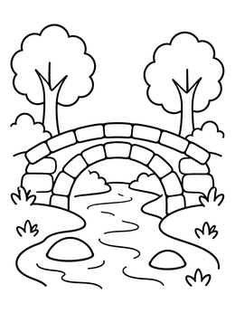 Free printable Arched Stone Bridge Over A Brook coloring page