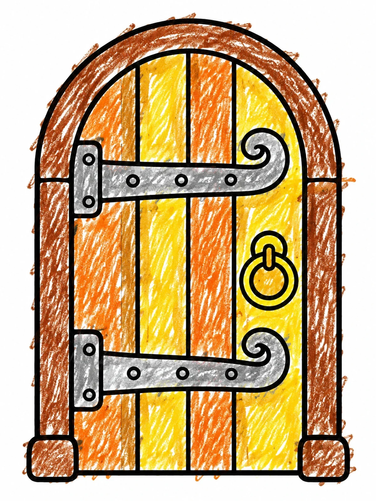 Colored example of the Arched Wooden Cottage Door coloring page