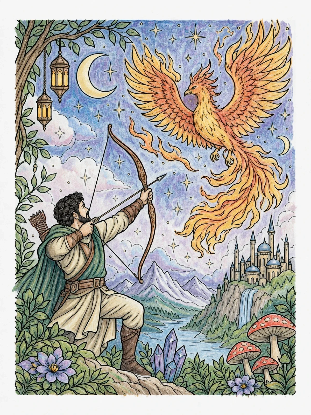 Colored example of the Archer And The Soaring Firebird coloring page