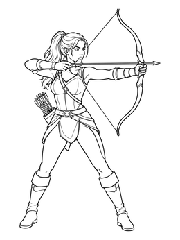 Free printable Female Archer Aiming A Recurve Bow coloring page