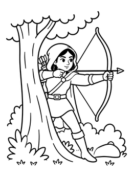 Free printable Hooded Archer Behind A Tree coloring page
