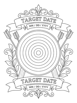 An archery bullseye with banners and laurel leaves in this goal setting coloring page.