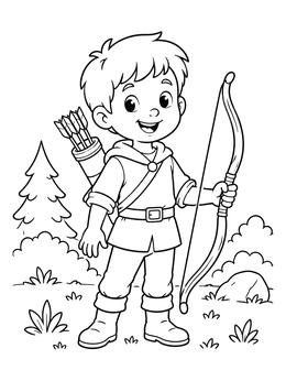 Free printable Young Archer In The Forest coloring page
