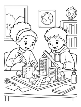 Free printable Children Building A Model City coloring page