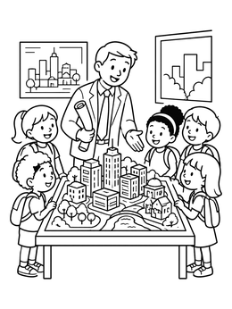 Free printable Architect Showing Miniature City Model coloring page