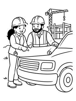 Free printable Architects Reviewing Plans At Construction Site coloring page