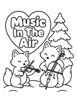 Free printable Arctic Foxes Playing Winter Music coloring page