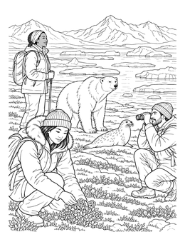 Free printable Arctic Tundra Researchers And Wildlife coloring page