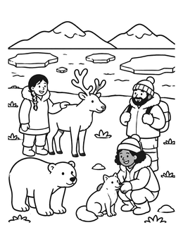 Free printable Arctic Tundra Wildlife And Explorers coloring page