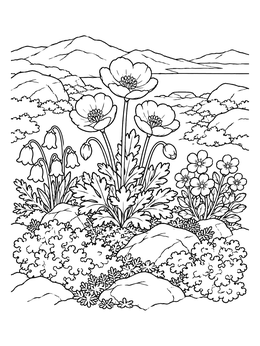 Free printable Arctic Wildflowers In Rocky Tundra coloring page