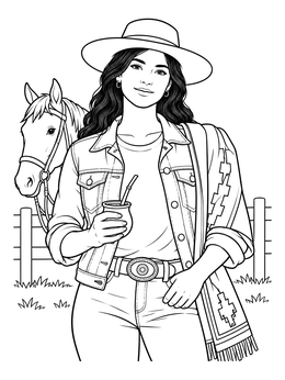 Free printable Argentine Gaucha With Horse And Mate coloring page
