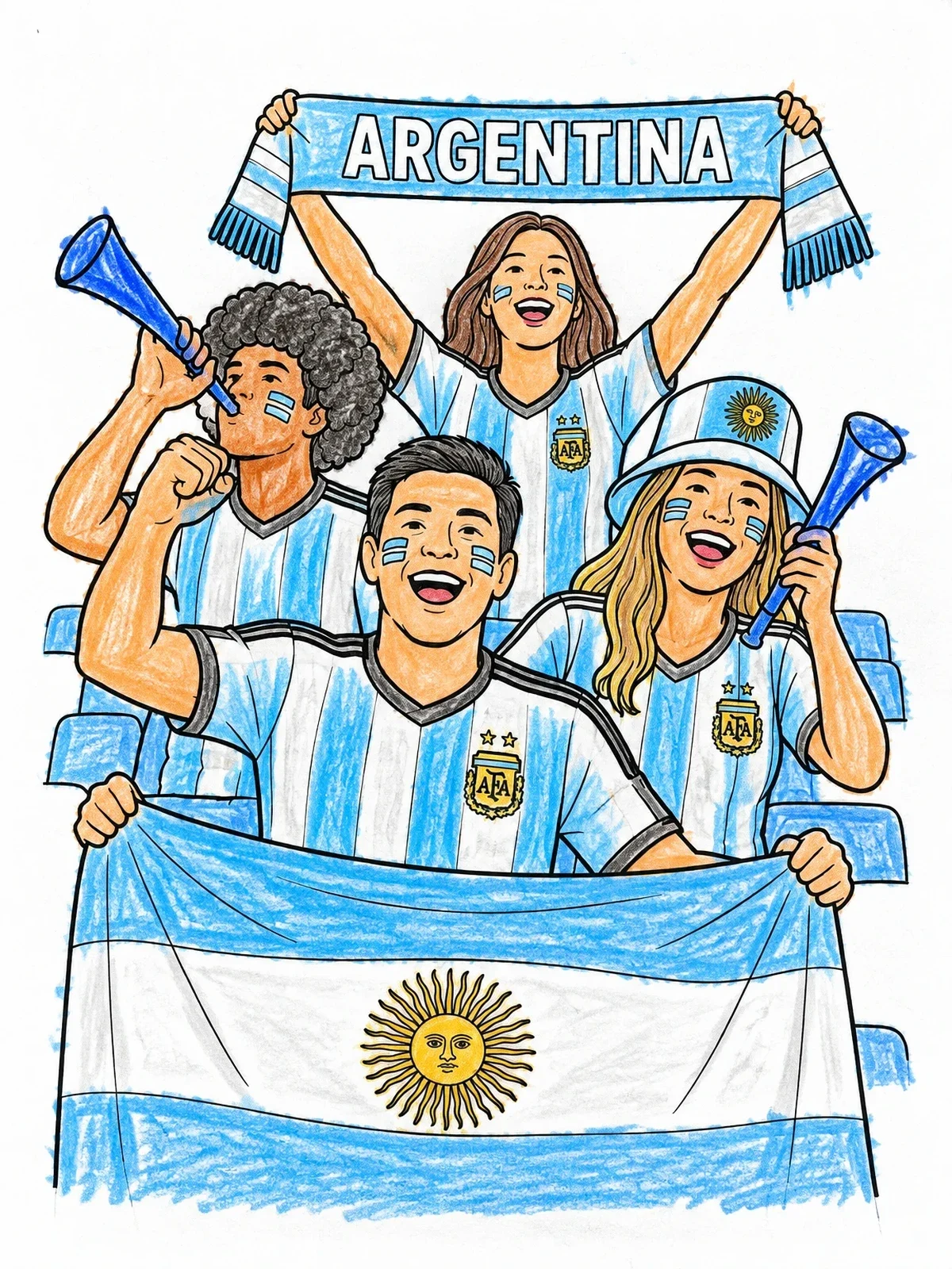 Colored example of the Argentine Soccer Fans Cheering In Stadium coloring page