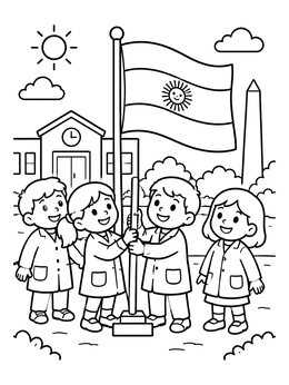 Free printable Argentine Students Raising The National Flag coloring page