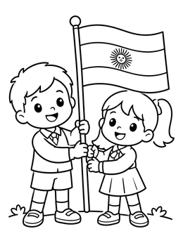 Free printable Children Holding Argentine Flag coloring page