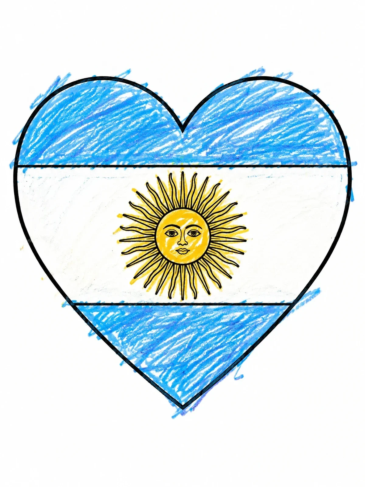 Colored example of the Argentine Flag Heart With Sun Of May coloring page